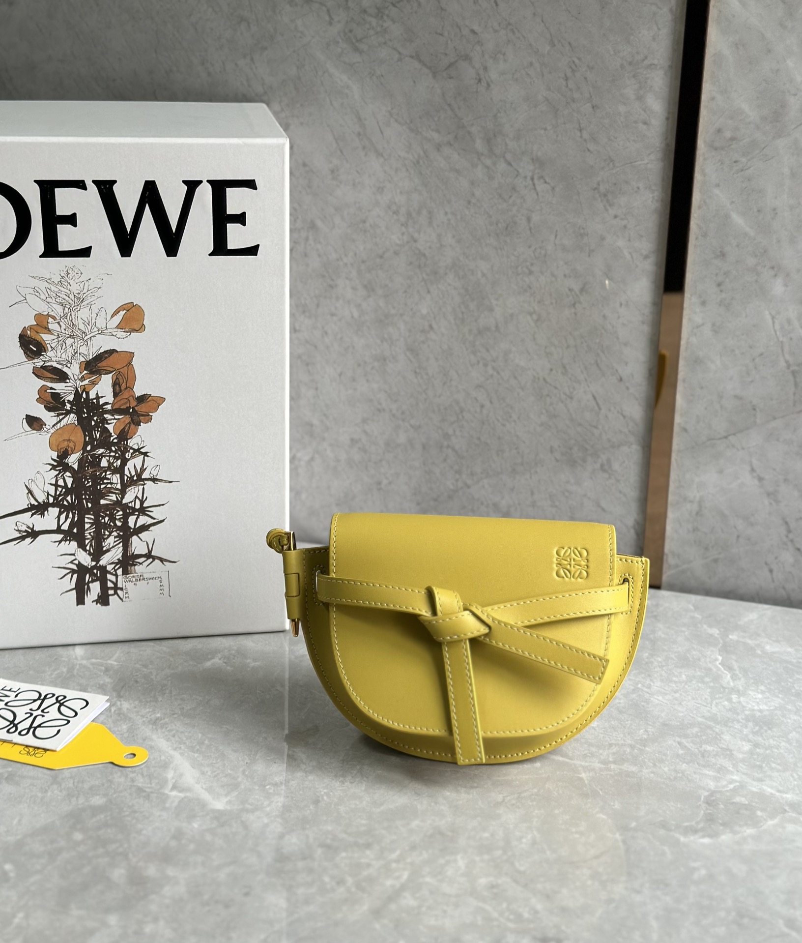 Loewe Mini Gate Dual Bag in Soft Calfskin and Jacquard Yellow